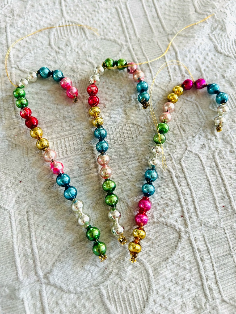 🎄 Vintage repurposed mercury glass bead candy cane holiday Christmas ornaments